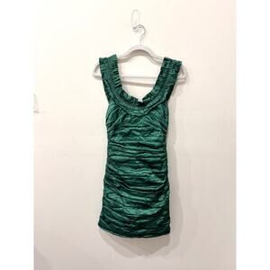 BCBG Maxazria Taffeta Woven Ruffle Ruched Bodycon Mini Dress Green Womens Size 6